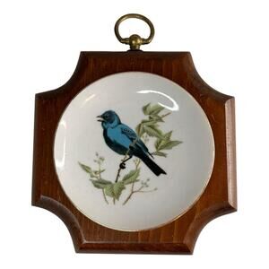 Vintage CROWN STAFFORDSHIRE England Fine China Plate Wall Decor Wooden Blue Bird